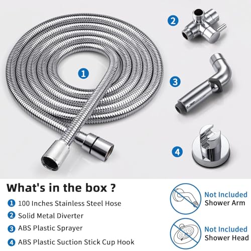 G-Promise 2 Mode Dog Shower Attachment with Extra Long Hose Adhesive Mount - color: Chrome, size: 100 Inch Hose