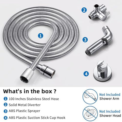 G-Promise 2 Mode Dog Shower Attachment with Extra Long Hose Adhesive Mount - color: Chrome, size: 100 Inch Hose