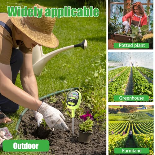 Hersven Soil Moisture Meter, 4-in-1 Soil pH Tester, Soil Moisture, Fertility,Sunlight Intensity with Removable Probe, Large Dial Soil Test Kit for Plants Gardening, Lawn and Indoor Outdoor Plants - size: 11in