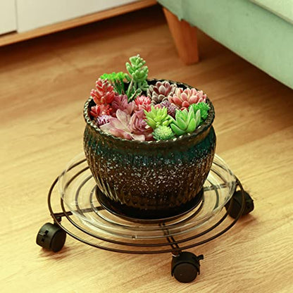 6 Packs Large Metal Plant Caddy with Wheels 13" and 11.8" Heavy-duty Wrought Iron Rolling Plant Stands with Casters Plant Dolly Plant Roller Base Indoor and Outdoor Plant Pot Movers Planter Rollers - color: Brown