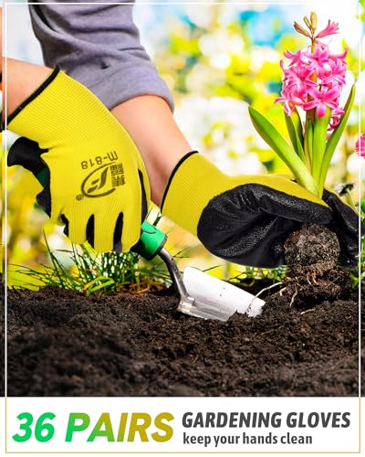 Honeydak 36 Pairs Garden Gloves Bulk for Men Women - color: Yellow, Green