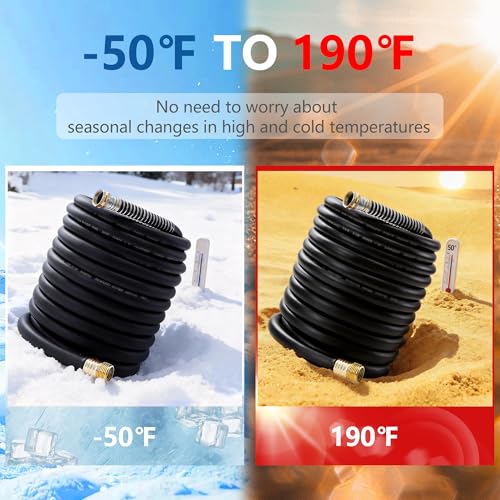 5/8" Garden Hose 150ft, -40℉ To 190℉ Hot/Cold Rubber hose, Black - color: Black, size: 150Ft