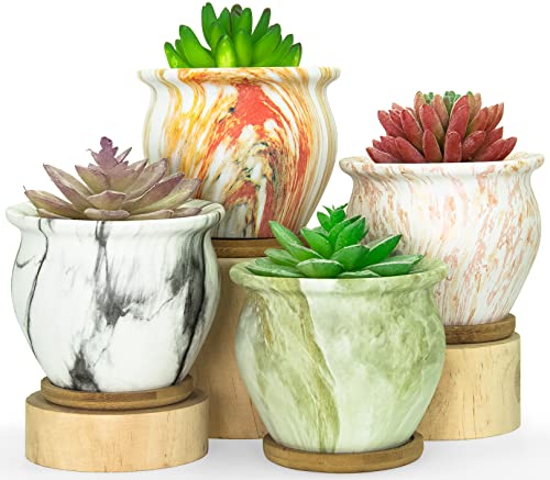 ARTKETTY Succulent Pots, 4.5 Inch Small Plant Pots with Saucers - color: Marble2