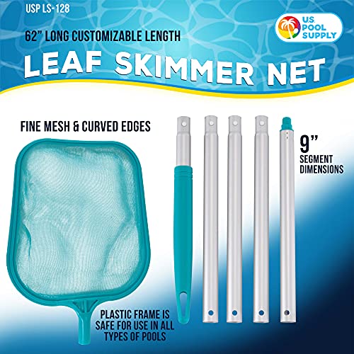 U.S. Pool Supply Swimming Pool 5 Foot Total Length Leaf Skimmer Net with - size: 5' Standard Frame
