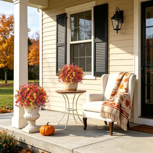 INXUGAO 24 Bundles Fall Artificial Mums Flowers for Outdoor Planters - color: Orange Brown Yellow