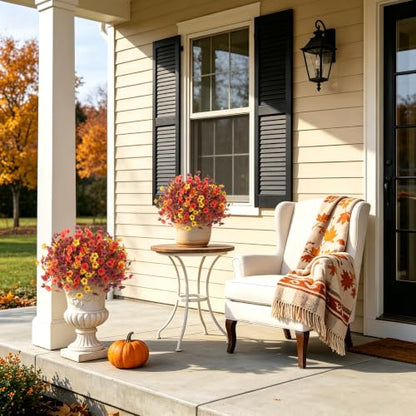 INXUGAO 24 Bundles Fall Artificial Mums Flowers for Outdoor Planters - color: Orange Brown Yellow