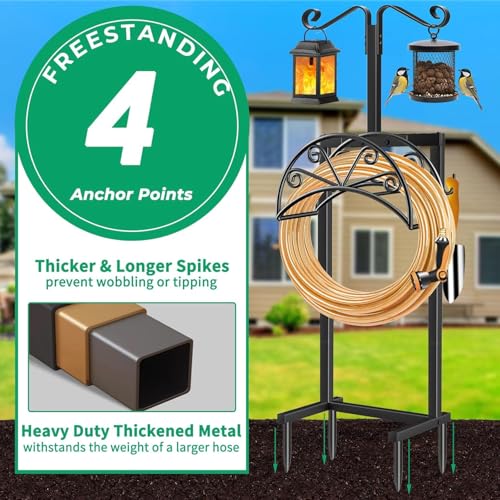 TomCare Garden Hose Holder, Heavy Duty Stand for 160FT Hose with 4 Spikes - color: Matte Black, size: 15.2″ W
