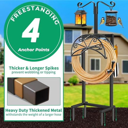 TomCare Garden Hose Holder, Heavy Duty Stand for 160FT Hose with 4 Spikes - color: Matte Black, size: 15.2″ W