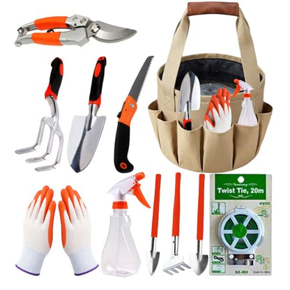 Complete Garden Tools Set, 11 Pcs Heavy Duty Gardening Tools with Organizer Tote Bag, Aluminum & Carbon Steel Garden Tool Set, Gardening Kit for Women & Men, Ideal Gardening Gifts for Plant Lovers