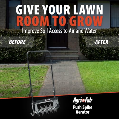 Agri-Fab 45-0365 Push Spike Aerator, 16 Inch Walk Behind Lawn Aerator with 5 Aerating Spikes and 7-Inch Spikes, Steel Weight Tray, 2-1/2 Inches Aeration Depth, for Lawn Care Maintenance