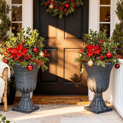 Autodaya 22" Large Pots for Plants Outdoor, Washed Black Planters Set of 2 - color: Urn Planters Black-22"