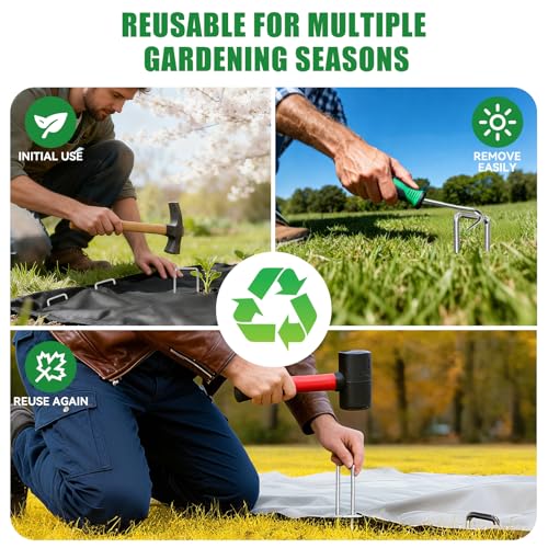 Landscape Staples Galvanized Garden Stakes,8 inch 50 Pack 11 Gauge Heavy Duty Garden Pins for Fences, Lawns, Weed Barriers and Landscape Fabrics, Irrigation Hose,Yard Lawn, Landscape Fabric. - size: 8 INCH
