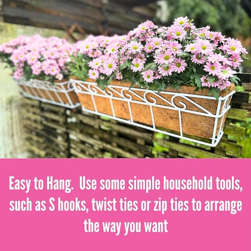 LaLaGreen Fence Window Box (30 in, 2 Pack) White Metal Trough Planter - size: 30" (76cm) x 2 pack