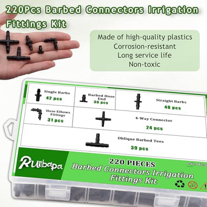 220Pcs Barbed Connectors Irrigation Fittings Kit - size: 220PCS