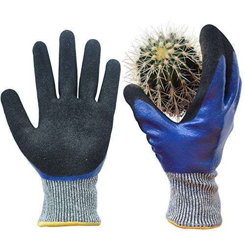 Durable Gardening Gloves for Men, Heavy Duty Nitrile Garden Gloves, Double Coated Work Gloves, Cut Resistant, Puncture Proof, Water Resistant, Touch Screen (Medium) - color: Blue, size: Medium