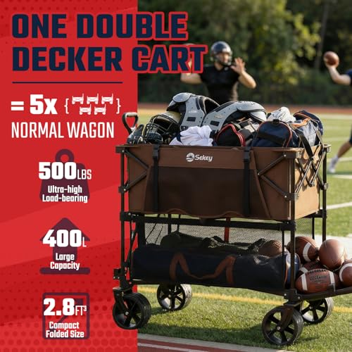Sekey 400L Double-Decker Wagon, 500 lb Capacity, 50 in Extender - color: Khaki