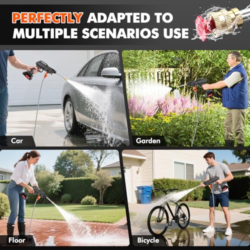 Cordless Portable Washer, 60Bar Handheld Washer, Battery Operated, Washer with Foam Pot, Cleaner with 5m Elastic Hose, for Car Home Outdoor Patio Garden, Lightweight Car Washer