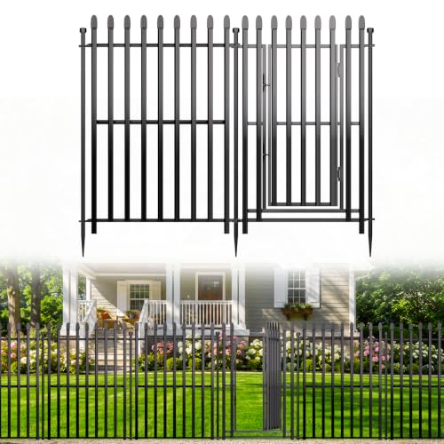 No Dig Decorative Garden Fence, 48in(H)×17.6ft(L), 8 Panels with Gate - size: 48 in(H) X 17.6 ft(L)