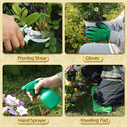 LeMotech Gardening Tools, 10-Piece Heavy Duty Garden Hand Tools Set with Wooden Handle, Durable Fashion Organizer Bag for Garden Supplies, Gardening Gifts for Women Grandmother, Yellow Floral Pattern - style: Yellow Floral Garden Bag