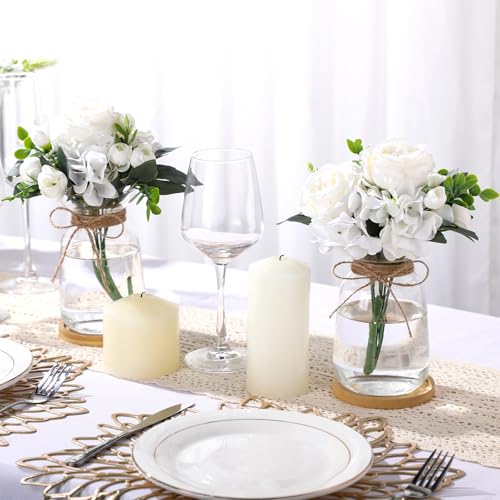 FoldTier 4 Sets Hyacinth Glass Vase with Bamboo Coaster Rope Hyacinth Avocado Growing Bud Vase Decorative Glass Flower Vases for Centerpieces Bulb Forcing Plant Containers Home Office Table Decoration