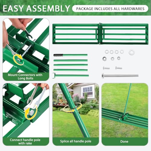 VINGLI Iron Lawn Leveling Rake 48in for Soil Sand Composs, Extended Handle, 180°Rotation Head, with All Handwares, for Yard Garden Golf Field, Green (48in) - color: 48in