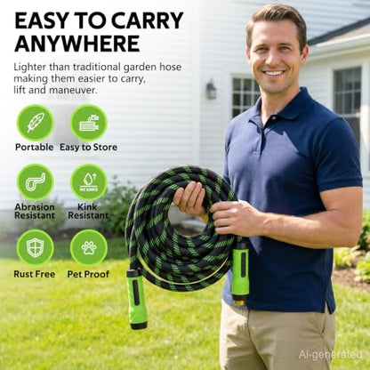 NON-EXPANDABLE Garden Hose 25 FT Water Hose with 10-Function Spray Nozzle - size: 25ft