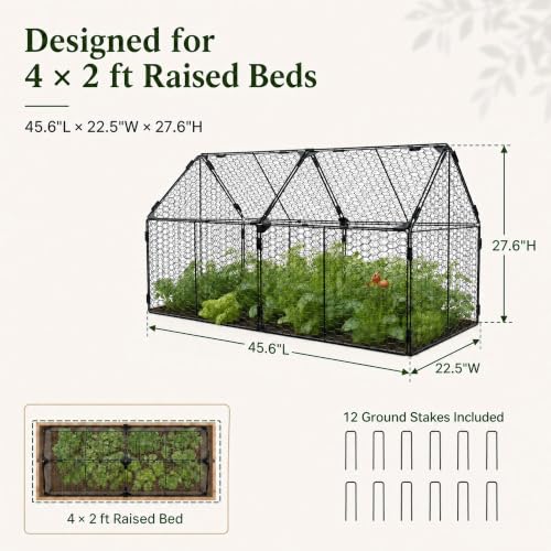 Decoroca 4x2ft Crop Cage - Metal Garden Cage with Flip-Top&12 Ground Stakes - size: 4x2ft