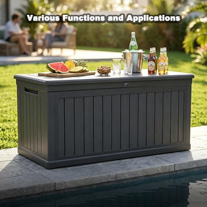 260 Gallon Black Resin Outdoor Storage Deck Box, XXL Bench Utility Box - color: Black-A
