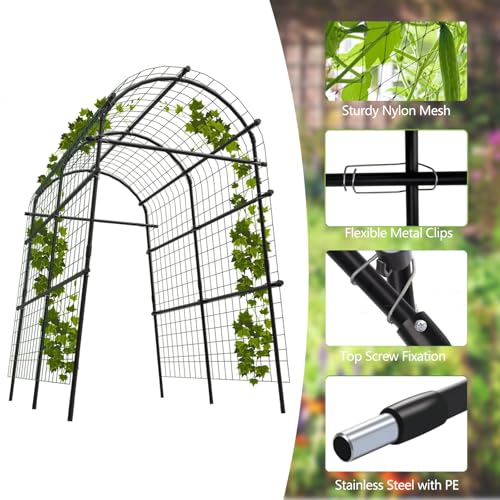 Garvee Metal Garden Arch Trellis, 7.6Ft Black for Raised Beds - size: 7.6x6x3.8 Ft - 7