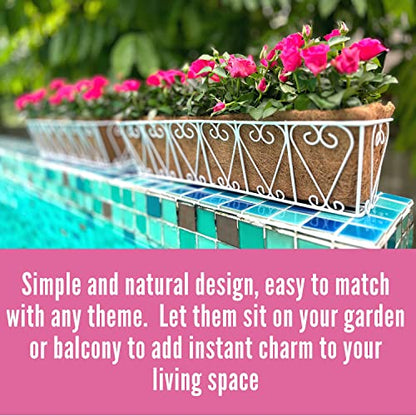 LaLaGreen Fence Wall Planter (24 in, 2 Pack) White Coco Liner Trough Box - size: 24" (61cm) x 2 Pack