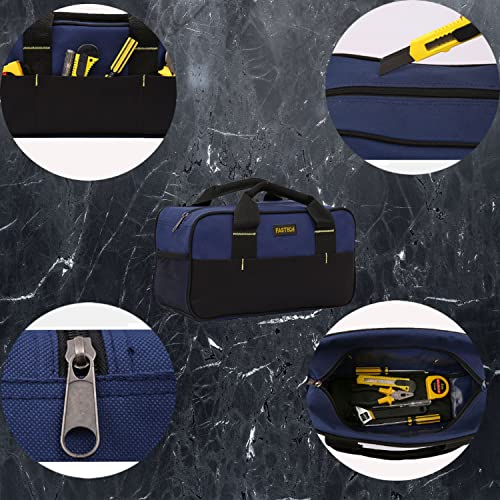 FASTECH 14 Inch Small Tool Tote Bag, Wide Mouth Tool Tote Bag, Waterproof Tool Organizer Bag, Multi-Pockets Wide Mouth Tool Tote For Man/Woman (Blue) - size: Blue