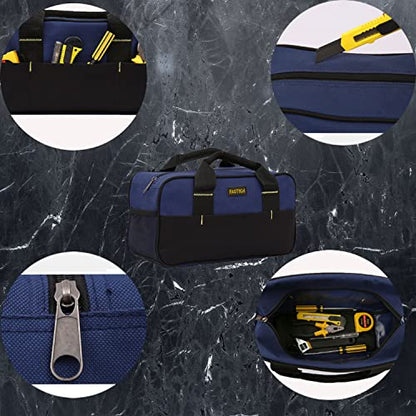 FASTECH 14 Inch Small Tool Tote Bag, Wide Mouth Tool Tote Bag, Waterproof Tool Organizer Bag, Multi-Pockets Wide Mouth Tool Tote For Man/Woman (Blue) - size: Blue
