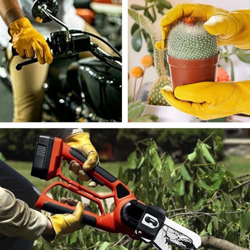 Leather Work Gloves for Men & Women, Reinforced Durable Gardening Gloves,Cowhide Work Gloves,Puncture & Cut Resistant - color: Golden, size: Large