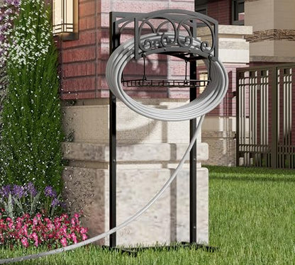 Freestanding Garden Hose Holder - Heavy Duty Metal Stand for 150ft Hose - Outdoor Organizer and Storage Rack