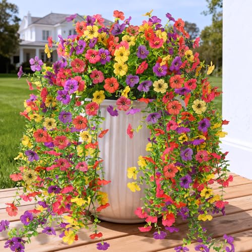 Hommyea Artificial Fake Fall Flowers Plants for Outdoors Mums Home Decor - color: Purple, Rose, Red, Yellow