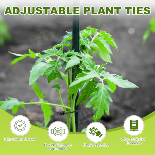 M METERXITY 24-Pack Adjustable Plant Ties, 4.7/5.9/6.7/8.2 Inch Silicone Flexible Multi-Function Garden Twist Tie for Crafts/Gift Wrapping/Gardening Plants, Reusable Support Twine [Black] - color: Black
