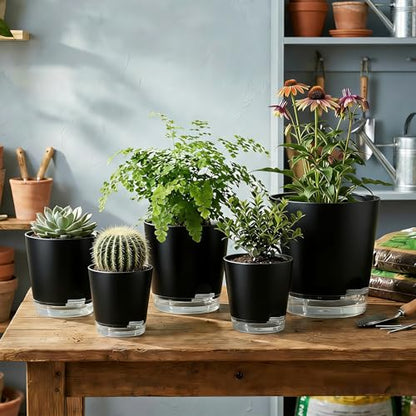 GARDIFE 2026 Upgraded Self Watering Plant Pots with Drainage Hole, 7/6.5/6/5.5/5/4 Inch Flower Planting Containers for House Plants, African Violet, Flowers, Cactus (Black, 7+6.5+6+5.5+5+4 inch) - color: 7-black-upgraded, size: 7+6.5+6+5.5+5+4 inch