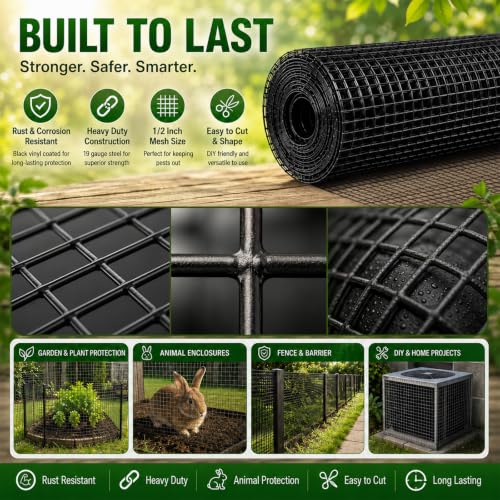 SEBOSS Black Hardware Cloth 1/2 inch Mesh Wire Fencing 48 x 50 Ft 19-Gauge - size: 1/2 inch 48''x50'