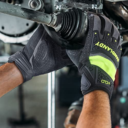 HANDLANDY Mens Work Gloves Touch screen, Utility Mechanic Gloves, Flexible Breathable Fit- Padded Knuckles & Palm - color: Green, size: XX-Large