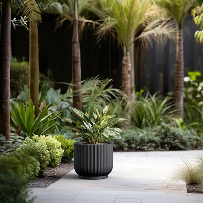 Kante Accent Round Pedestal Black Concrete Planter 14" Dia, Outdoor - color: Black, size: 14"w x 11.8"h