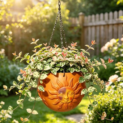 5.4" High Hanging Planter Pot Orange Resin Flower Basket with Chain and Drainage Hole for Indoor Outdoor Plants Succulents Ivy Home Decor