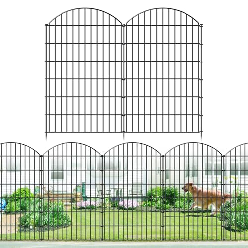 Metal Garden Fence 48 in x 12.7 ft, Tall Outdoor Dog Fence Panel for Yard - size: 48"Hx12.7ft (5 Panels)