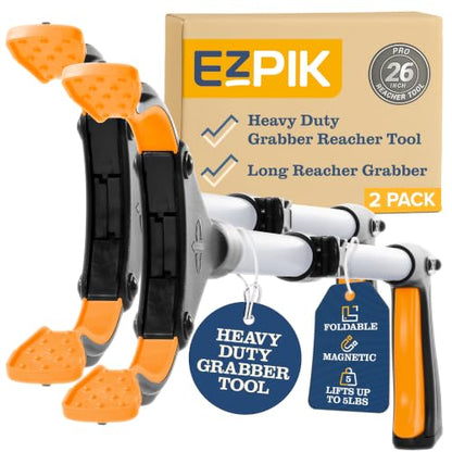 EZPIK® Grip Aid Tool Grabber Reacher + Magnets - Grabbers for Seniors, Trash Picker Upper Grabber - Trash Grabber Tool- Reacher Grabber Pickup Tool (Silver, 26" (Pack of 2)) - size: 26" (Pack of 2) - Silver