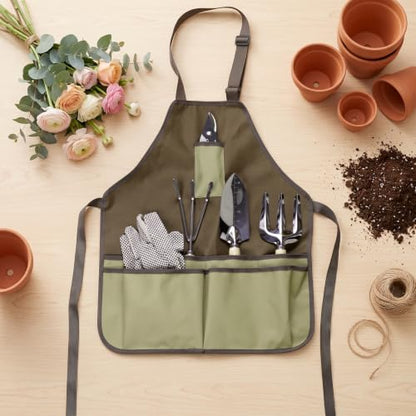 Gardening Apron with 5 Pockets Canvas Tool Apron with Adjustable Straps Waterproof Work Apron for Gardening DIY & Floral Arranging - color: Apron