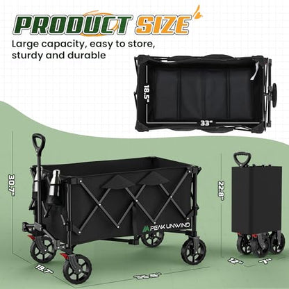 Wagons Carts Foldable,Collapsible Wagon with Wheels,450LBS Heavy Duty Beach Wagon Cart,Lightweight Portable Folding Utility Wagon Cart with Cup Holders for Camping, Garden, Sports, Grocery pcs - color: Black-200l