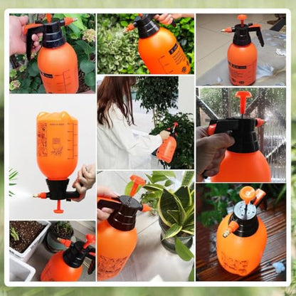 3-Pack Hand Pump Sprayer 2L (1/2 Gallon) with Adjustable Brass Nozzle, Handheld Pressure Spray Bottle for Garden Watering & Household Cleaning - color: Orange Red