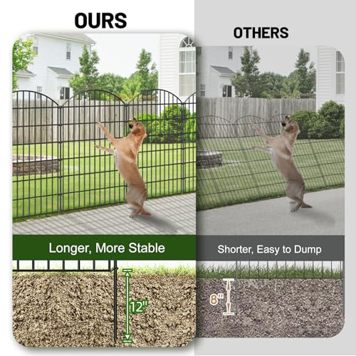 Metal Garden Fence 48 in x 12.7 ft, Tall Outdoor Dog Fence Panel for Yard - size: 48"Hx12.7ft (5 Panels)