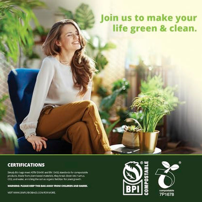 Simply Bio 13 Gallon Compostable Organic Bags Liners Drawstring, Heavy Duty Extra Thick 1 Mil, 49.21 Liter, 30 Bags, Tall Kitchen Food Scrap Waste Bag, ASTM D6400, US BPI and OK Compost Home Certified - size: 1 Count (Pack of 30), style: Drawstring (13 Ga