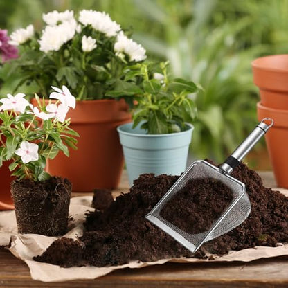 M METERXITY 1-Pack Gardening Soil Sifter, 2 mm Mesh Stainless Steel Sand Soil Compost Sieve with Stainless Steel Handle for Sand/Dirt/Rock Compost, Screen Potting Scoop [Silver Tone] - size: 2 mm