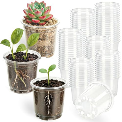 Clear Nursery Pots with Drainage 3.5 Inch: 100 Pack See Roots Stop Root Rot